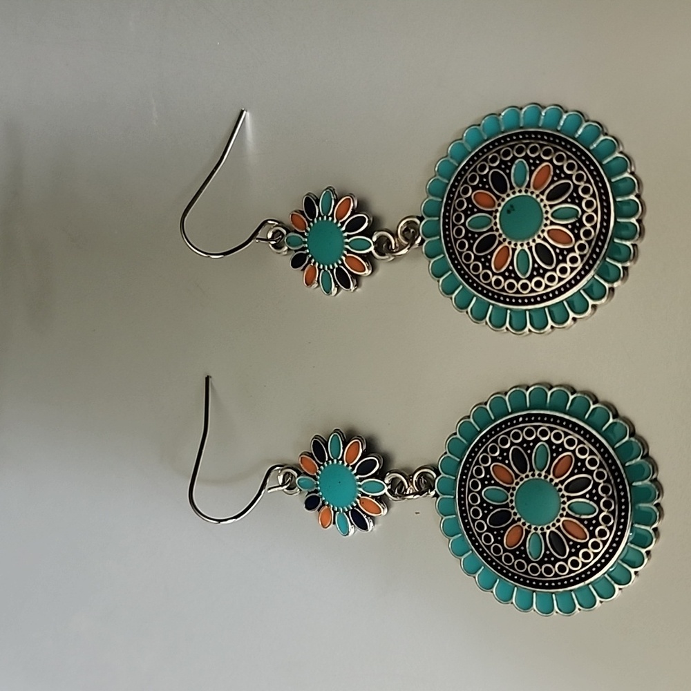 Daisy Boho Dangle  Earrings  Multicolor BLUE